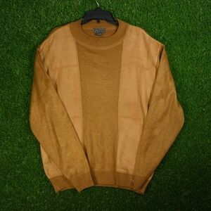 Vintage BAZZI Mens Brown Suede Knit Crewneck Sweater Size M Retro Old Money